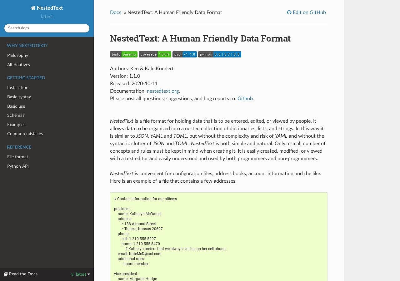 NestedText: A Human Friendly Data Format